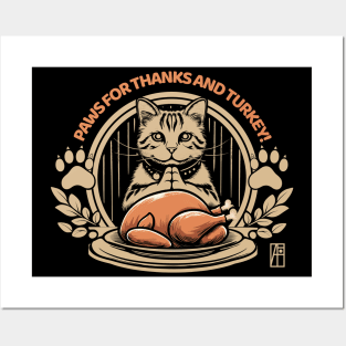 Paws for thanks – and turkey! - Give thanks - Cat and Thanksgiving Posters and Art